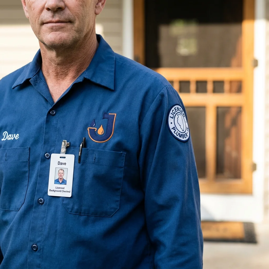 Licensed plumber showing ID badge in Worthington, KY