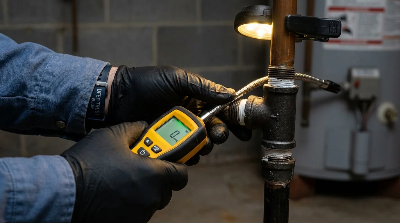 Gas leak detection with electronic sniffer by Johns Plumbing LLC in Worthington